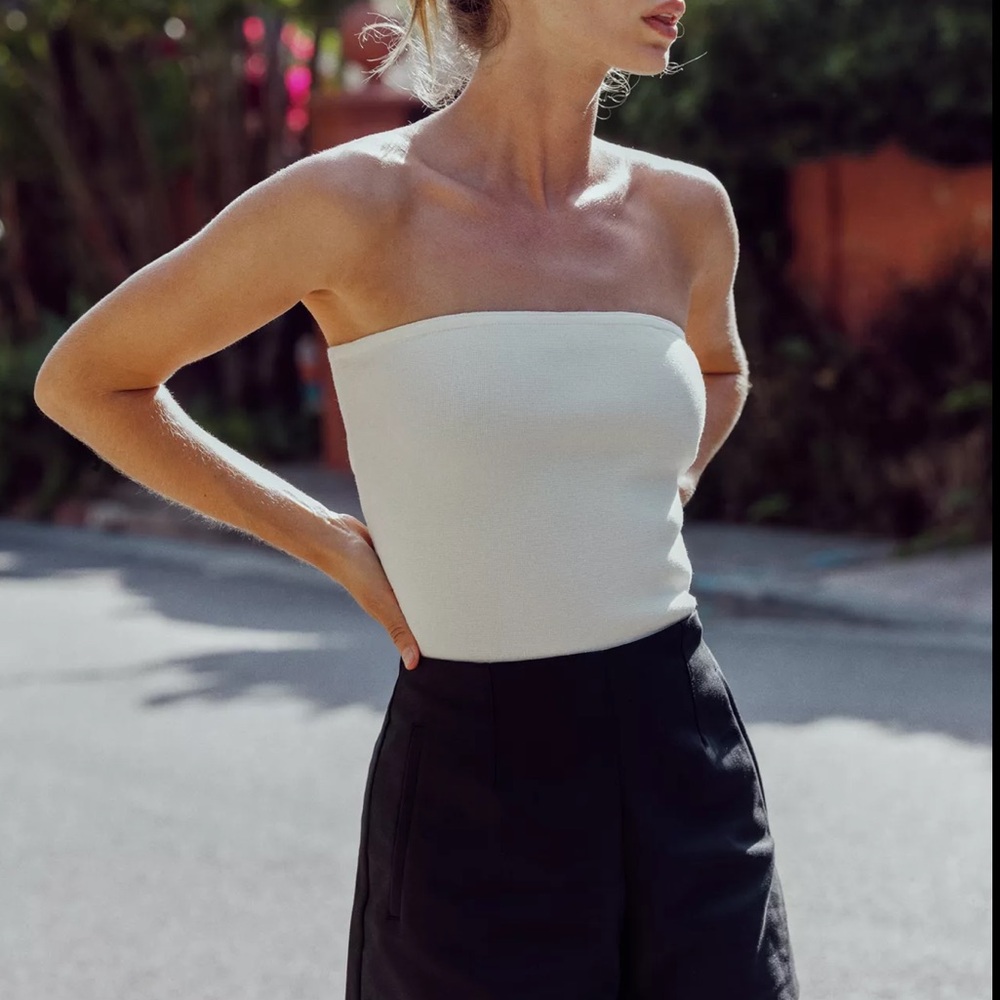 Zara Cream Knit Stretch Tube Top, Size M
